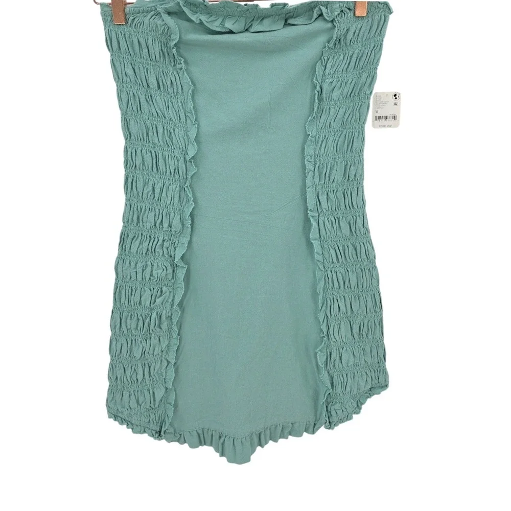 Free People Free-Est Womens M My Muse Strapless Smocked Green Mini Dress NWT